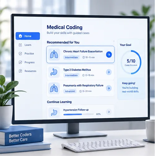 A personalized medical coding dashboard recommending the next case.